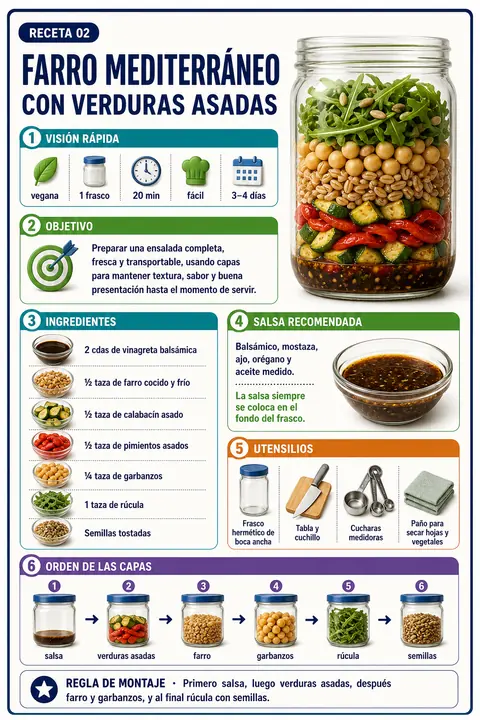Página del recetario — receta: Farro Mediterráneo con Verduras Asadas — visión general