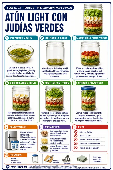 Página del recetario — receta: Atún Light con Judías Verdes — paso a paso