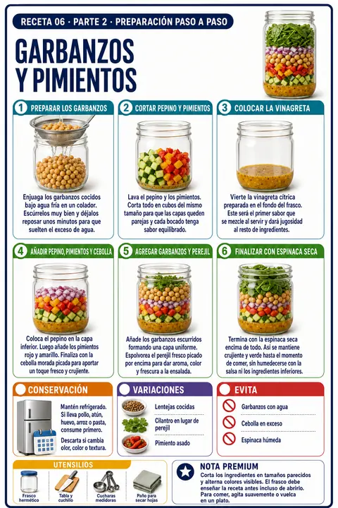 Página del recetario — receta: Garbanzos y Pimientos — paso a paso